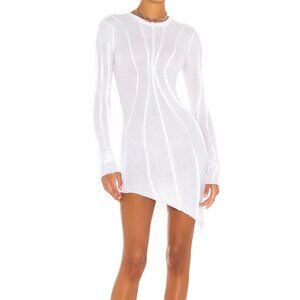 SAMI MIRO VINTAGE Asymmetric Baby Rib Long Sleeve Mini Dress White XS